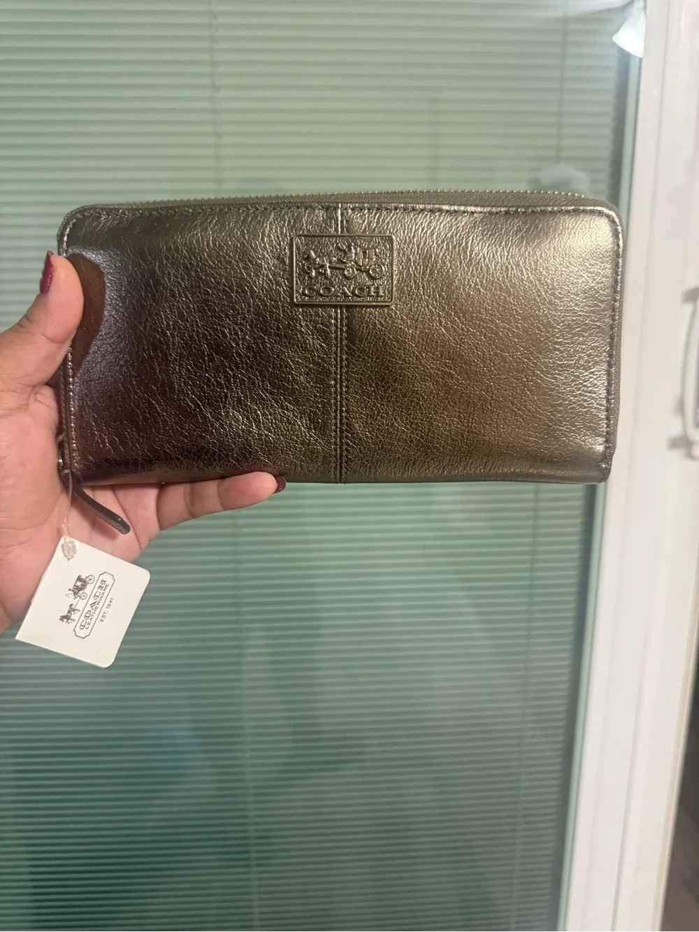 COACH Metallic Bronze Zip Around Wallet